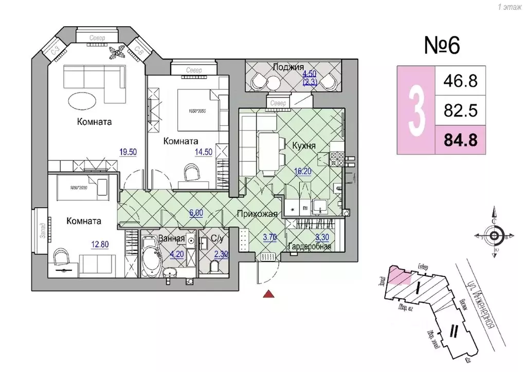 3-к кв. Новгородская область, Великий Новгород Юннатов жилой комплекс ... - Фото 1