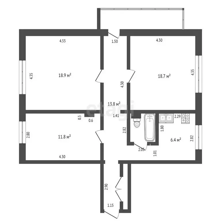 3-комнатная квартира: Абакан, улица Пушкина, 199 (77.8 м) - Фото 0