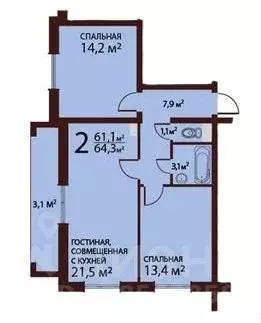 2-к кв. Москва Десеновское поселение, ул. Гимнастическая, 3 (61.1 м) - Фото 2