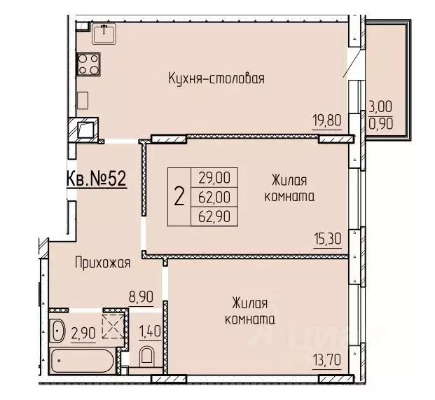 2-к кв. Ростовская область, Батайск ул. Макаровского, 4к2 (63.2 м) - Фото 0