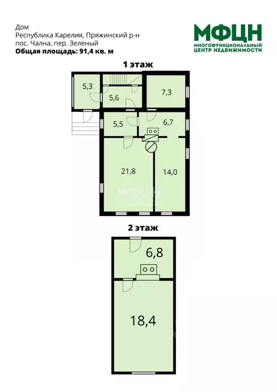 Дом в Карелия, Пряжинский район, пос. Чална Зеленый пер., 2 (91 м) - Фото 2