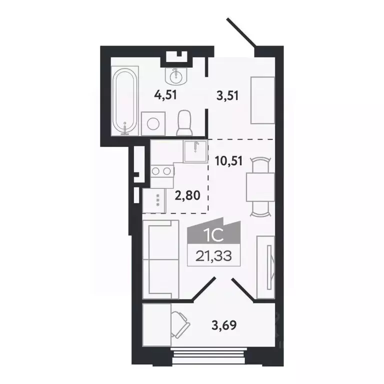 Студия Томская область, Томск Черемошники мкр, ул. Бердская, 14/3 ... - Фото 1