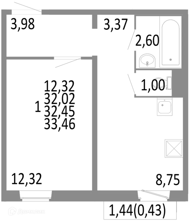 Продаётся 1-к квартира, 32.45 м - Фото 0