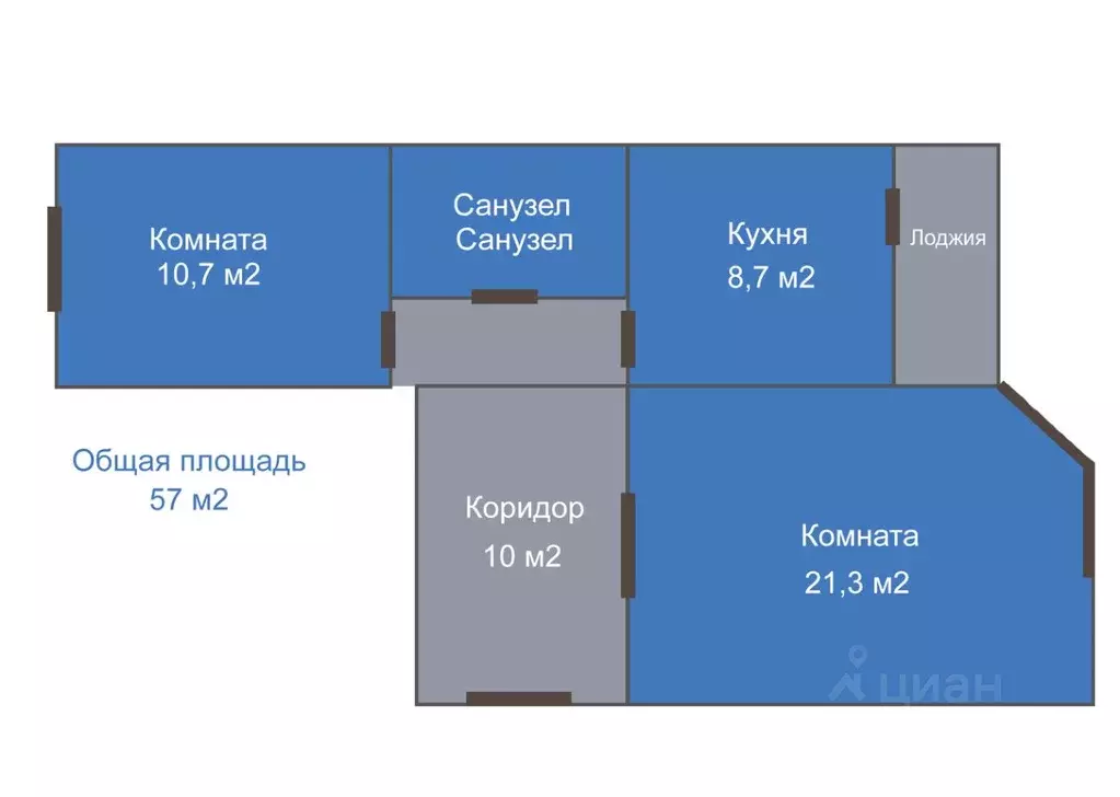 2-к кв. Санкт-Петербург просп. Королева, 66к1 (56.0 м) - Фото 2