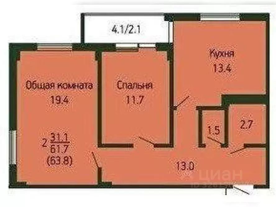 2-к кв. Краснодарский край, Краснодар ул. Академика Федорова, 4 (63.6 ... - Фото 2