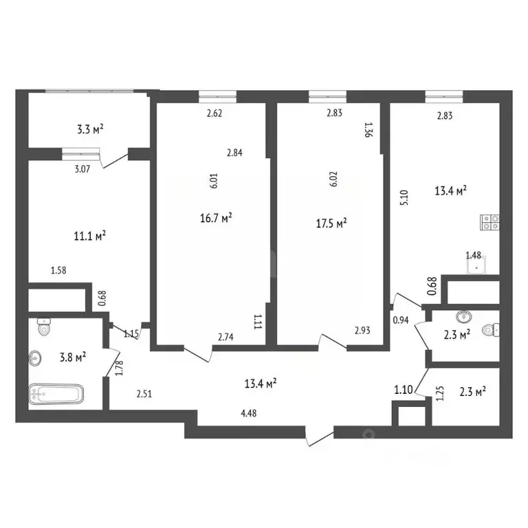 3-к кв. Санкт-Петербург ул. Крыленко, 1к1с2 (80.5 м) - Фото 2