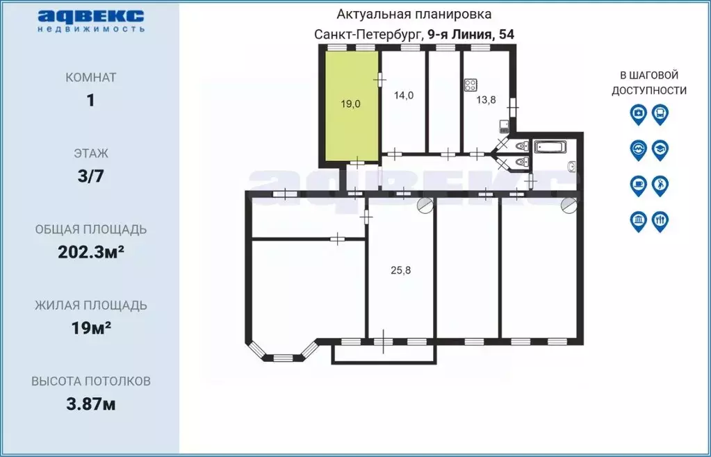 Комната Санкт-Петербург 9-я Васильевского острова линия, 54 (19.0 м) - Фото 2