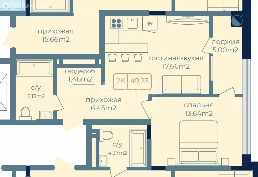 1-комнатная квартира: Каспийск, улица Сулеймана Эфендиева, 25 (50 м) - Фото 1