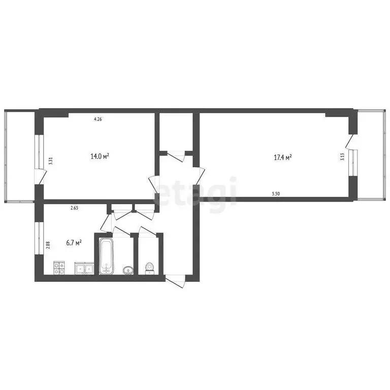 2-комнатная квартира: Челябинск, улица Калинина, 13 (53.5 м) - Фото 1