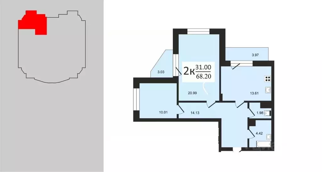 2-к кв. Владимирская область, Владимир ул. Лакина, 2Б (68.8 м) - Фото 1
