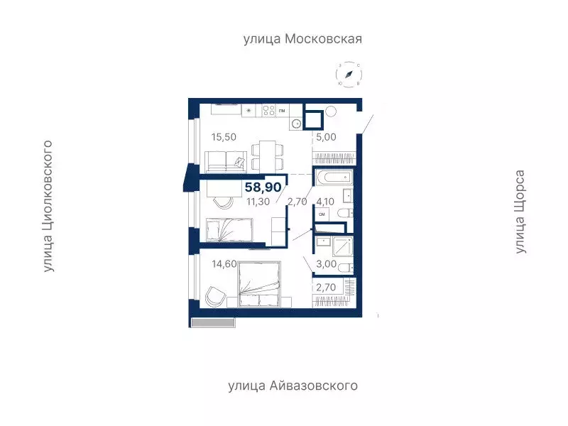 2-комнатная квартира: Екатеринбург, Московская улица, 251 (58.9 м) - Фото 0