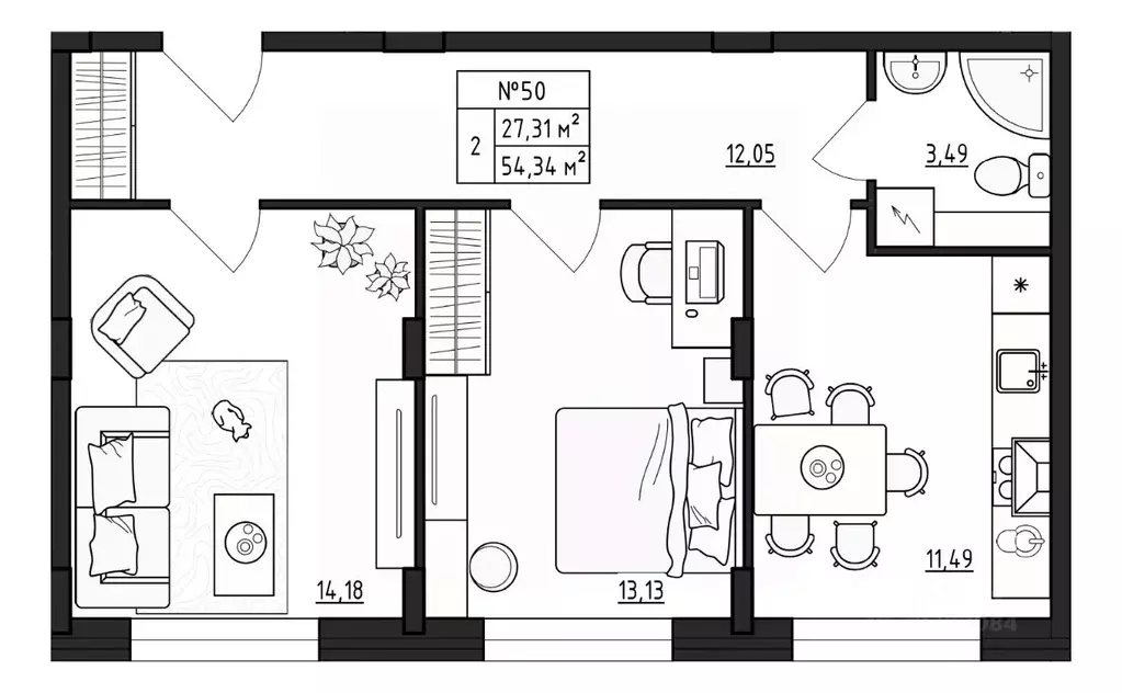 2-к кв. Ленинградская область, Гатчинский муниципальный округ, д. ... - Фото 1