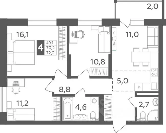 4-к кв. Башкортостан, Уфа ул. Орджоникидзе, 34 (72.2 м) - Фото 1