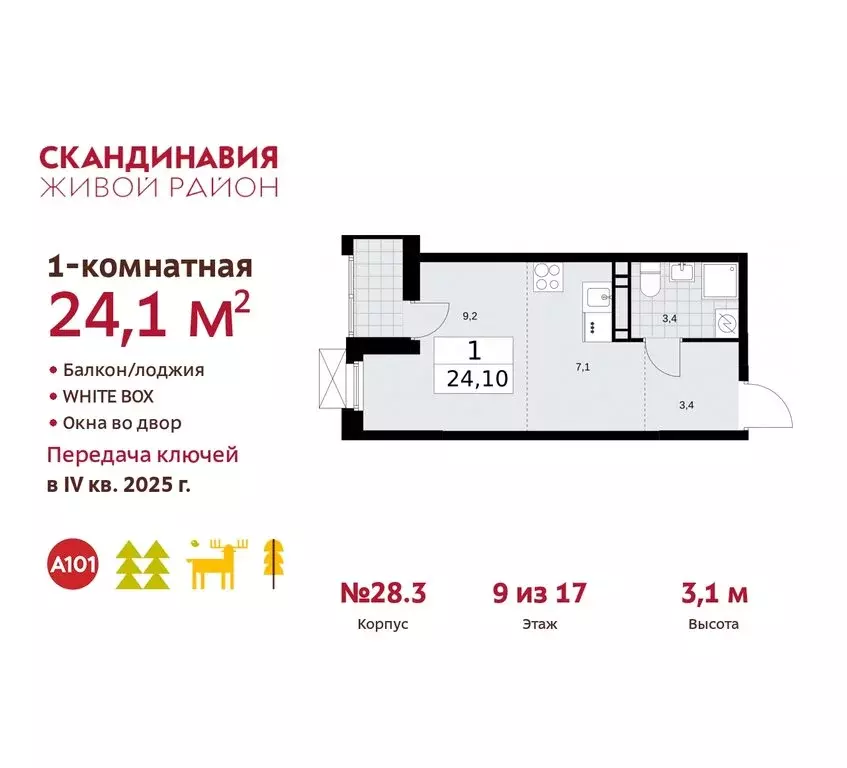 Квартира-студия: поселение Сосенское, квартал № 167 (24.1 м) - Фото 0