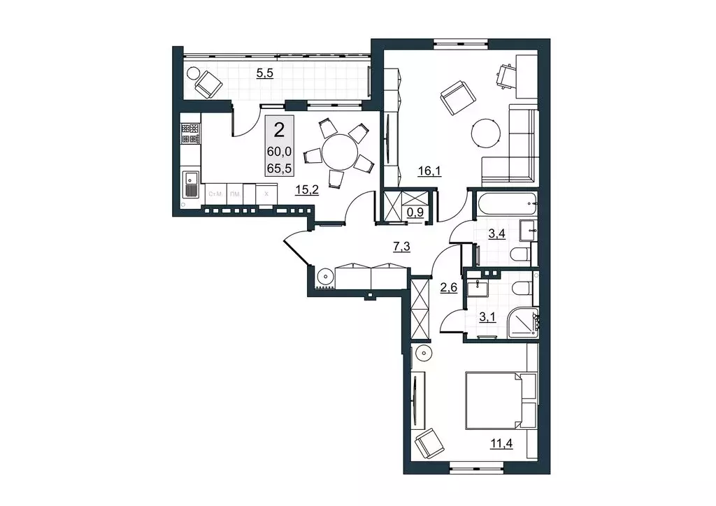 2-комнатная квартира: Саратов, улица имени Евгения Долгина, 6 (60 м) - Фото 1