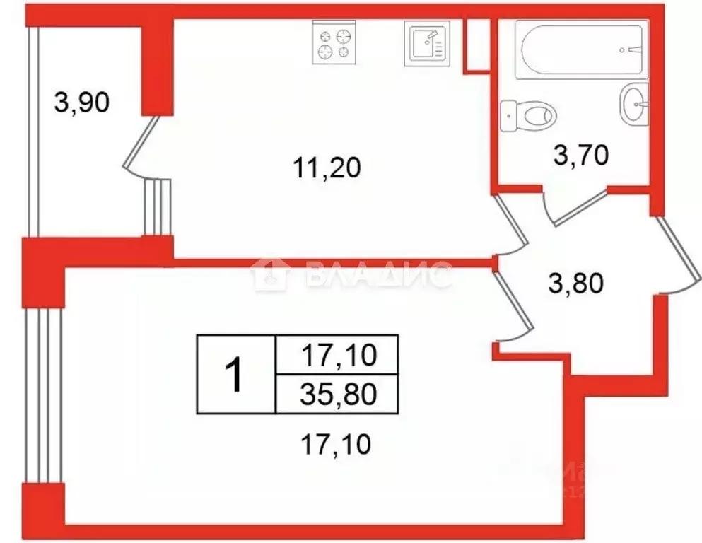 1-к кв. Санкт-Петербург ул. Ультрамариновая, 4 (36.9 м) - Фото 2