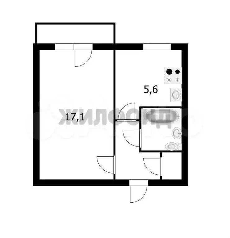 1-к. квартира, 30,3 м, 2/5 эт. - Фото 0