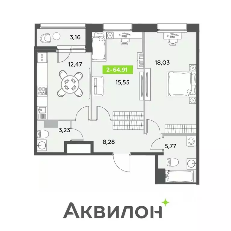 2-к кв. Санкт-Петербург ул. Среднерогатская, 11к2 (64.91 м) - Фото 0