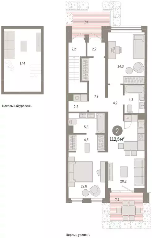 2-комнатная квартира: Тюмень, улица Павла Фитина, 3 (112.1 м) - Фото 2