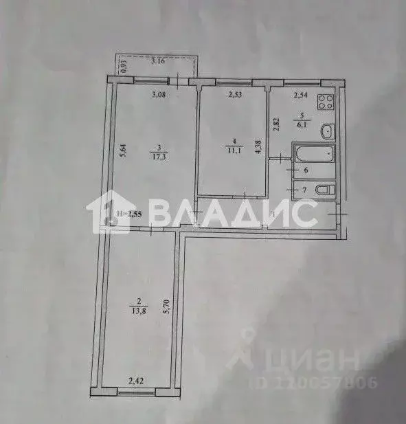 3-к кв. Волгоградская область, Волгоград ул. Маршала Еременко, 88 ... - Фото 2