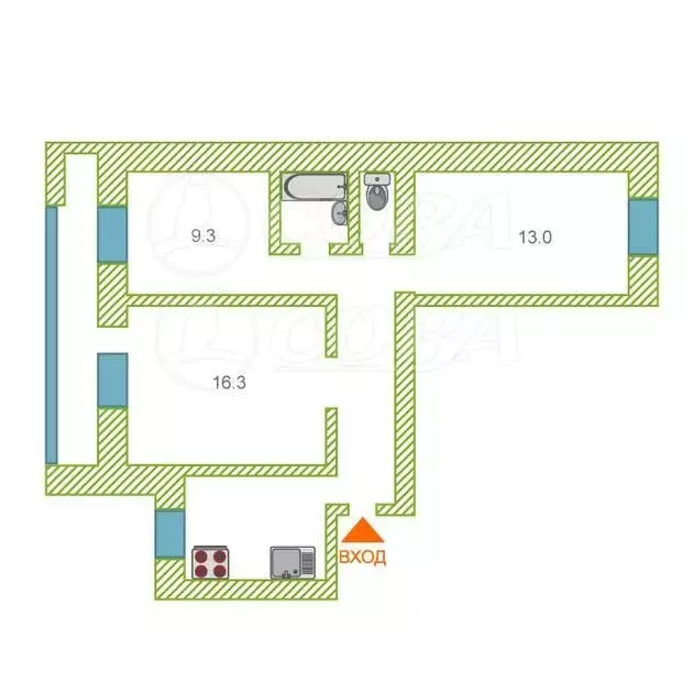 3-к кв. Тюменская область, Тюмень ул. Щербакова, 142к3 (62.0 м) - Фото 2