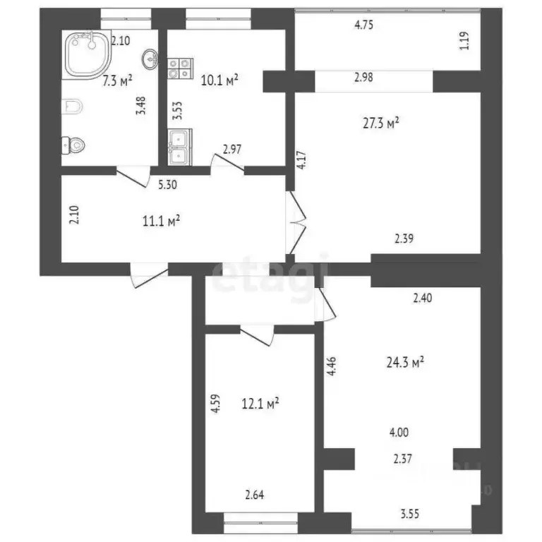 3-к кв. Тюменская область, Тюмень ул. Урицкого, 13 (95.0 м) - Фото 1