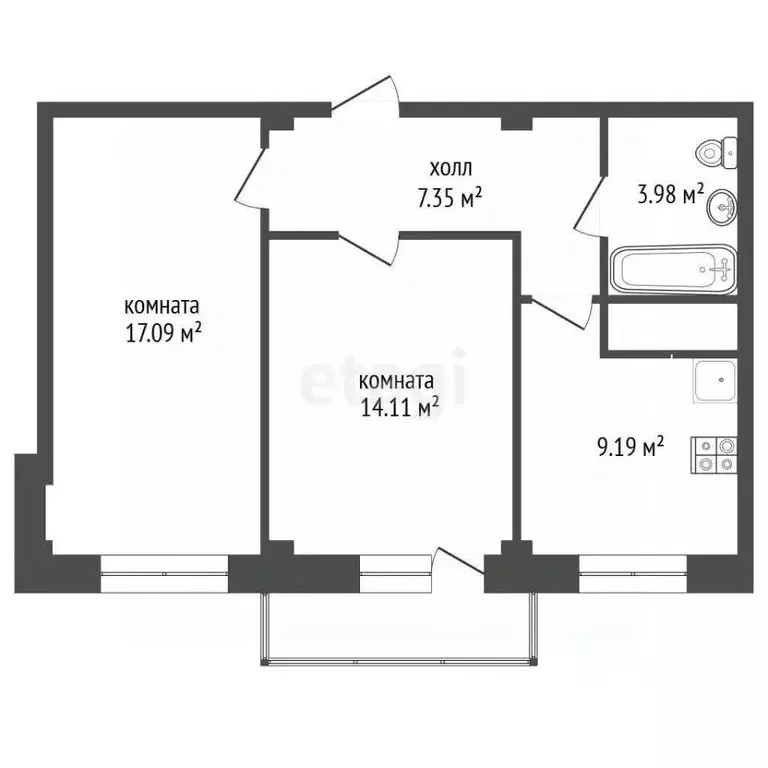 2-к кв. Архангельская область, Архангельск ул. Володарского, 81 (51.8 ... - Фото 2