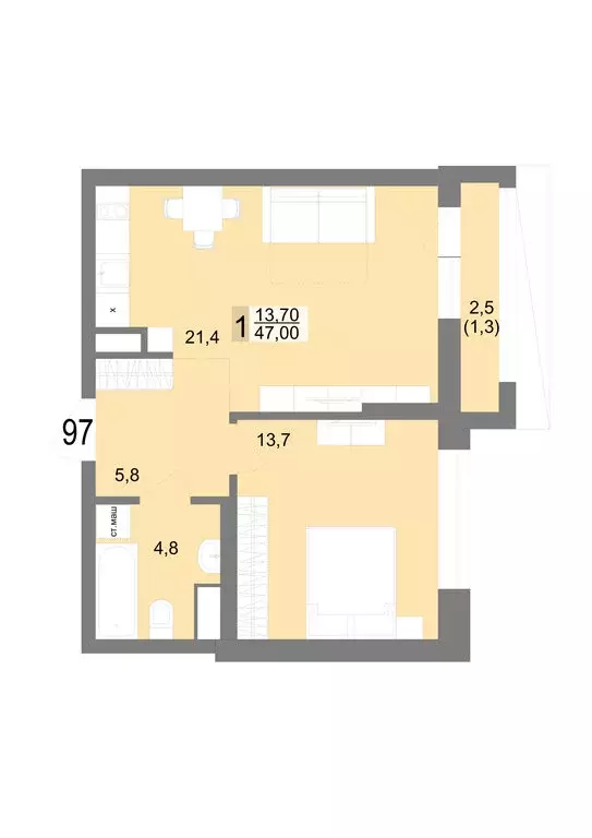 1-комнатная квартира: Екатеринбург, Посадская улица, 26 (47 м) - Фото 1
