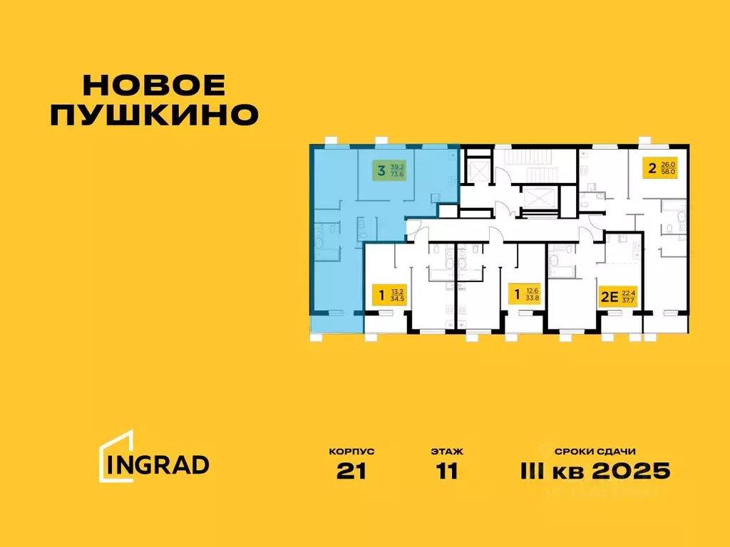 3-к кв. Московская область, Пушкино Новое Пушкино мкр,  (73.63 м) - Фото 1