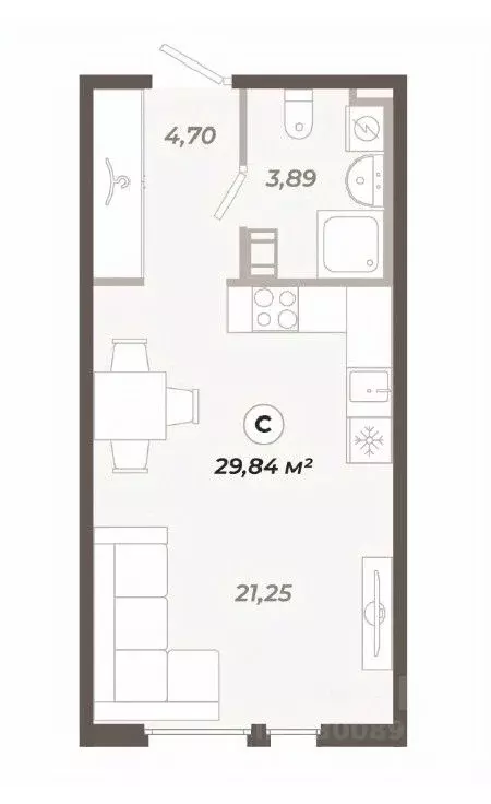 Студия Санкт-Петербург ул. Коли Томчака, 21Д (29.84 м) - Фото 0