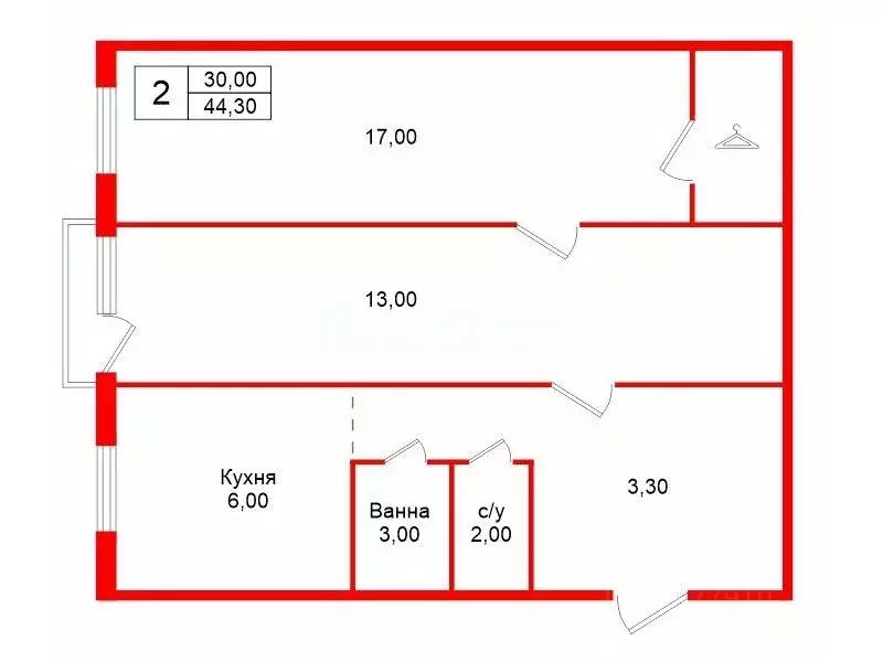 2-к кв. Санкт-Петербург ул. Томбасова, 19к6 (44.3 м) - Фото 2