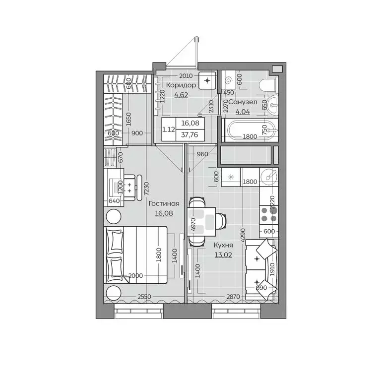 1-комнатная квартира: Казань, ЖК Сказочный Лес (37.76 м) - Фото 0