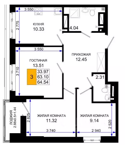 3-к кв. Ростовская область, Ростов-на-Дону Элеваторный пер., 6/3 ... - Фото 1