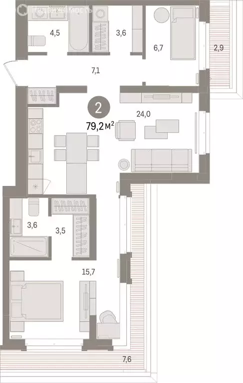 2-комнатная квартира: Тюмень, жилой комплекс На Минской (79.2 м) - Фото 1