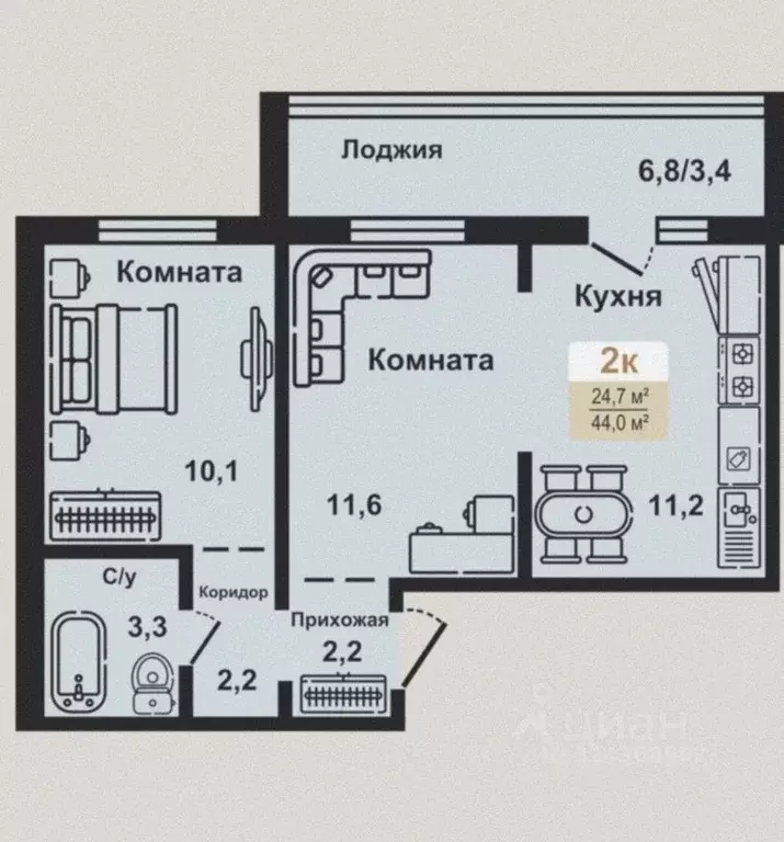 2-к кв. Курганская область, Курган Заозерный жилрайон, 8-й мкр, 12 ... - Фото 1