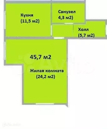 1-к. квартира, 45,7 м, 1/3 эт. - Фото 1