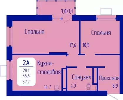 Продаётся 2-к квартира, 57.7 м - Фото 0