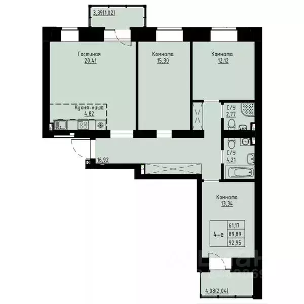 4-к кв. Красноярский край, Красноярск ул. Елены Стасовой, 82 (92.4 м) - Фото 1