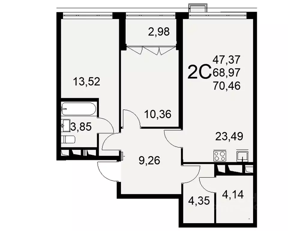 2-к кв. Тульская область, Тула ул. Федора Смирнова, 2 (70.46 м) - Фото 0