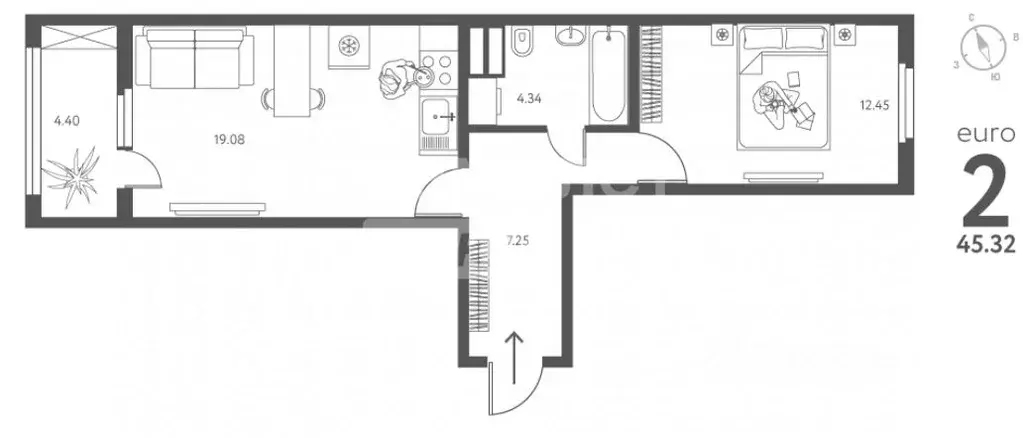 1-к кв. Липецкая область, Липецк Ленина-Соборная пл. (45.32 м) - Фото 2