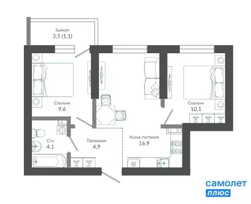 2-комнатная квартира: Сочи, площадь Флага (46.8 м) - Фото 0