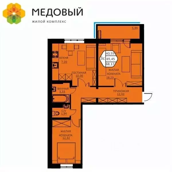 3-к кв. Пермский край, д. Кондратово ул. Н.М. Яблокова, 6 (64.6 м) - Фото 1