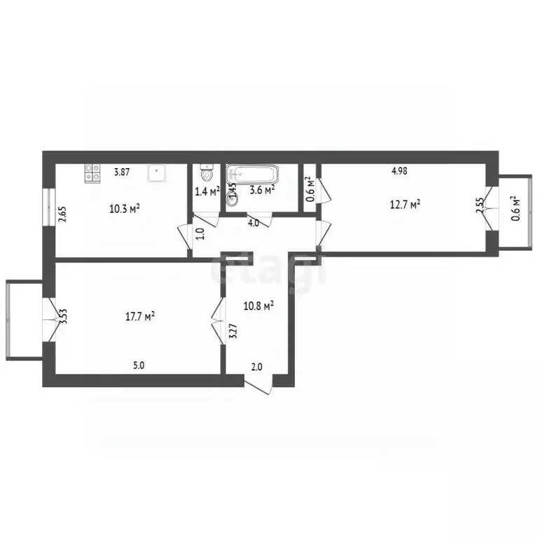 2-к кв. Башкортостан, Стерлитамак ул. Мира, 62 (57.1 м) - Фото 2