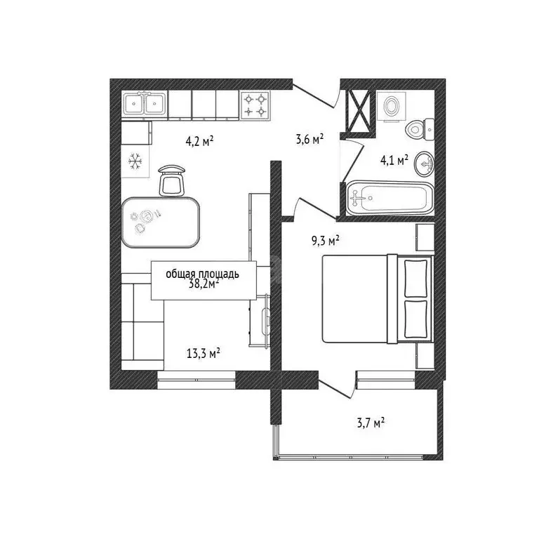 2-комнатная квартира: Обь, Большая улица, 23 (38.2 м) - Фото 1