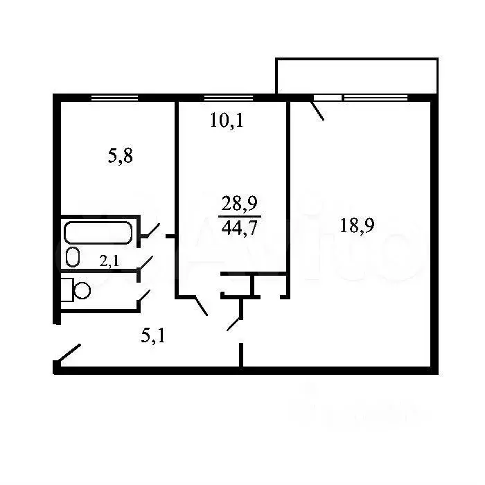 2-к. квартира, 45 м, 2/5 эт. - Фото 0