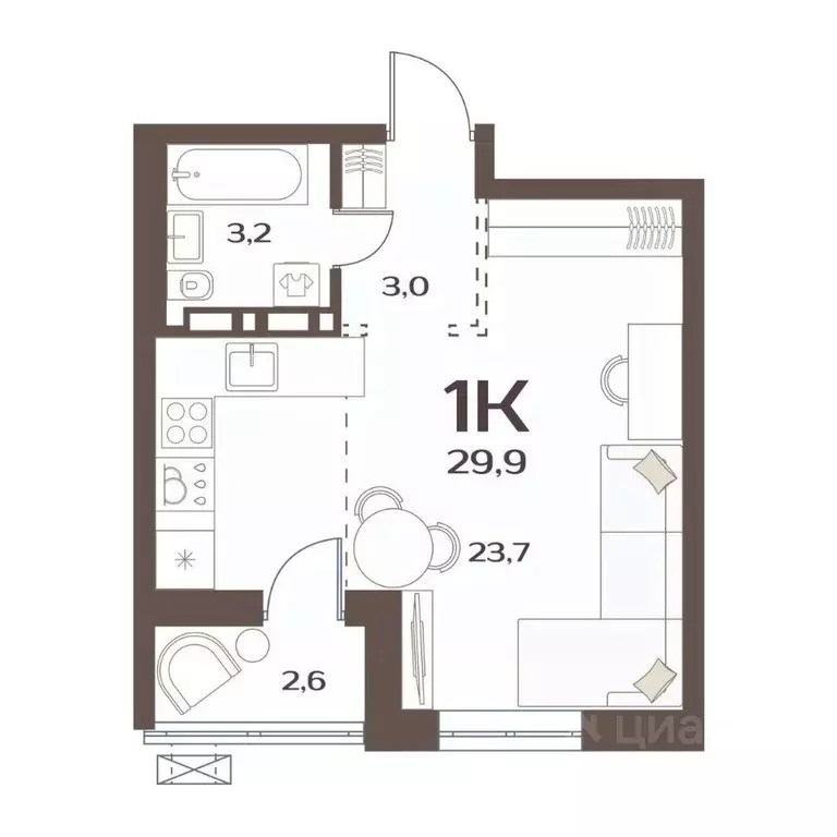1-к кв. Приморский край, Владивосток ул. Слуцкого, 5А (29.9 м) - Фото 1