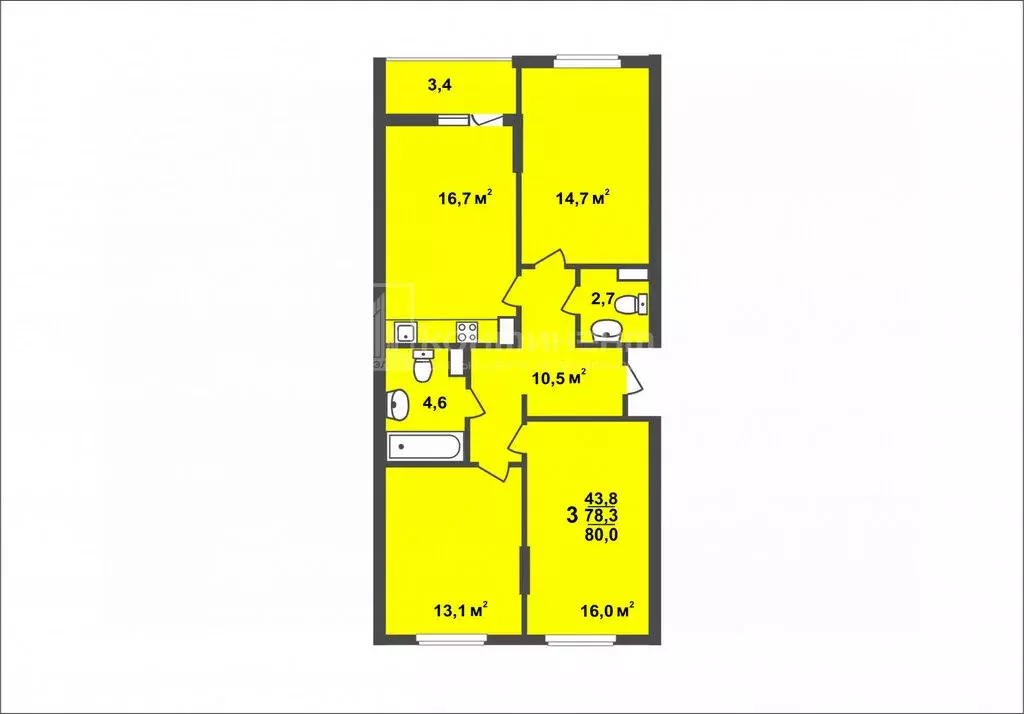 3-комнатная квартира: Владимир, Смоленская улица, 3А (80 м) - Фото 1