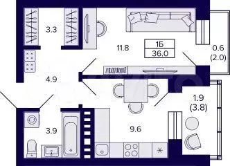 1-к. квартира, 36 м, 5/10 эт. - Фото 0