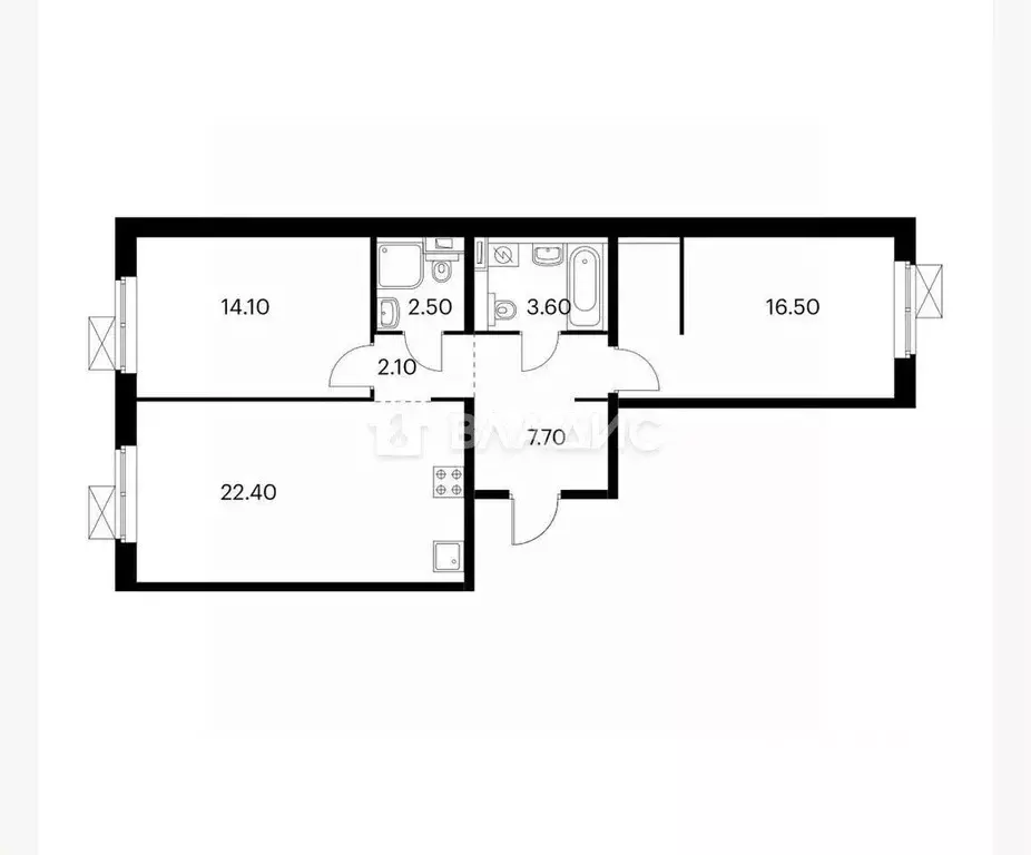 2-к кв. Московская область, Люберцы ул. Летчика Ларюшина, 6к2 (68.9 м) - Фото 2