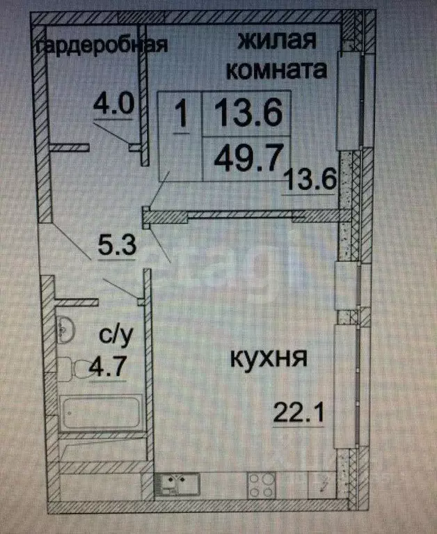 Студия Москва ул. Архитектора Щусева, 2к1 (49.1 м) - Фото 1